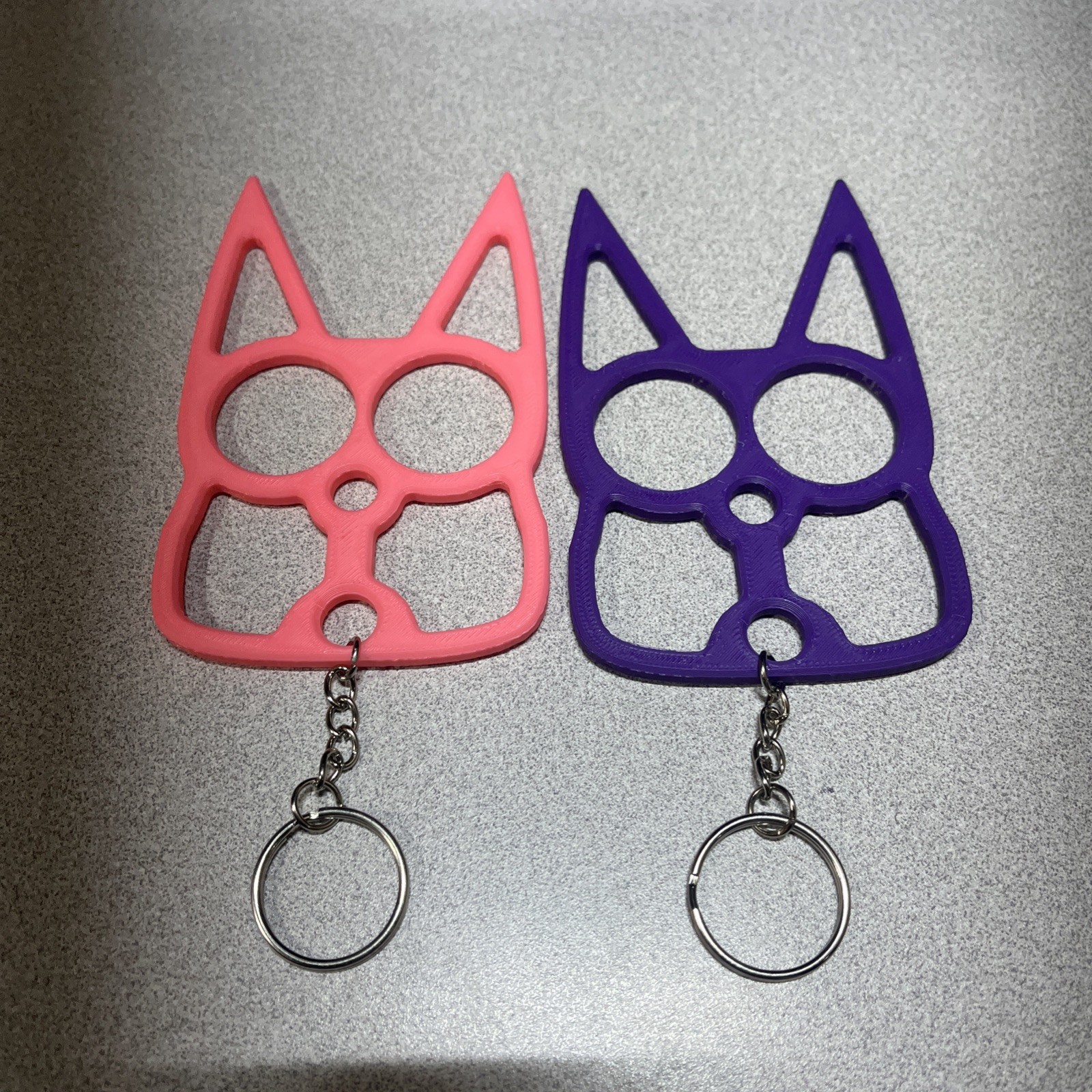 NEW! Cat Keychain, 2 cat ears, EDC Self Defense FDM 3D Printed Pink And Purple