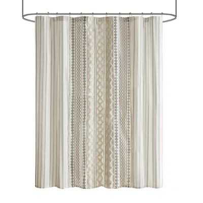 72"x72" Imani Chenille Striped Cotton Printed Shower Curtain Ivory - Ink+Ivy