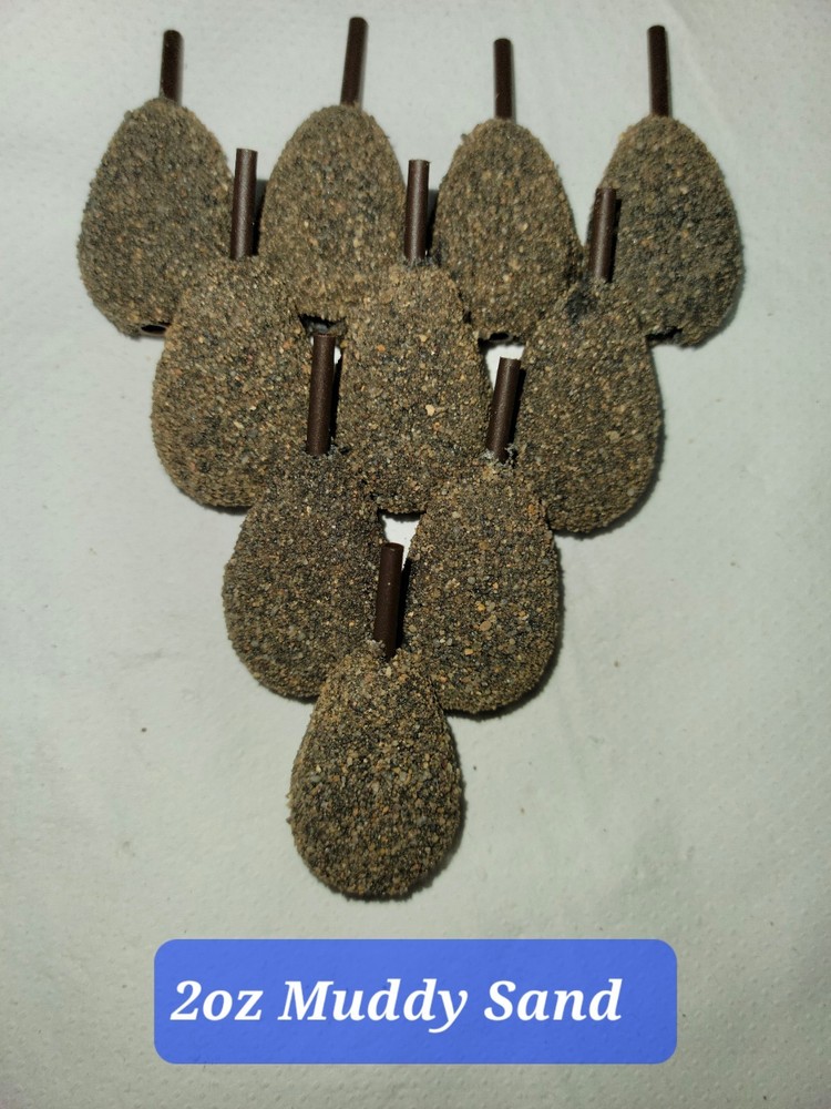 2oz Inline Flat Pear Carp Leads Weights X10 Lake Sand Brown.