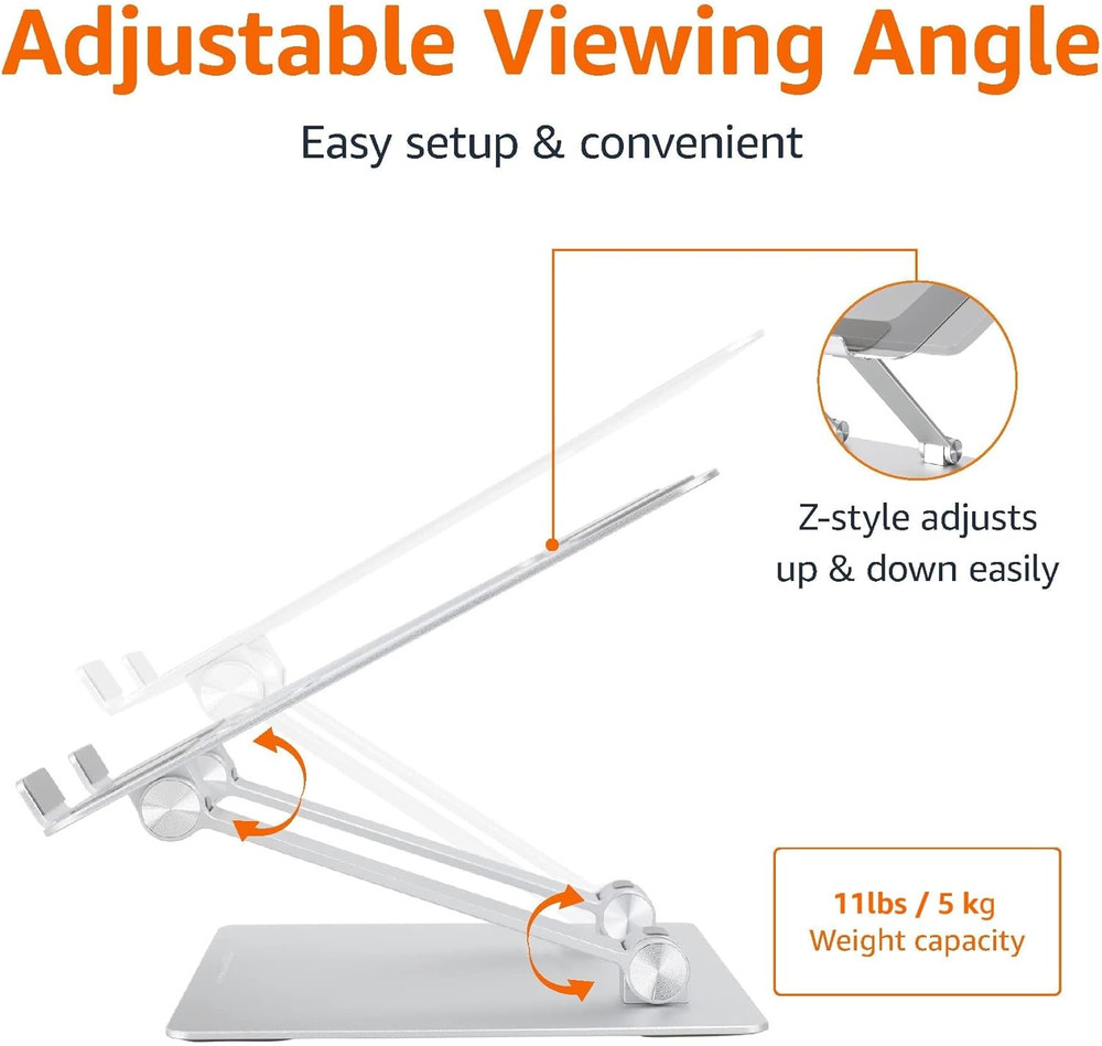 Ergonomic and Foldable Laptop Stand for Desk, Adjustable Riser, Fits All Laptops