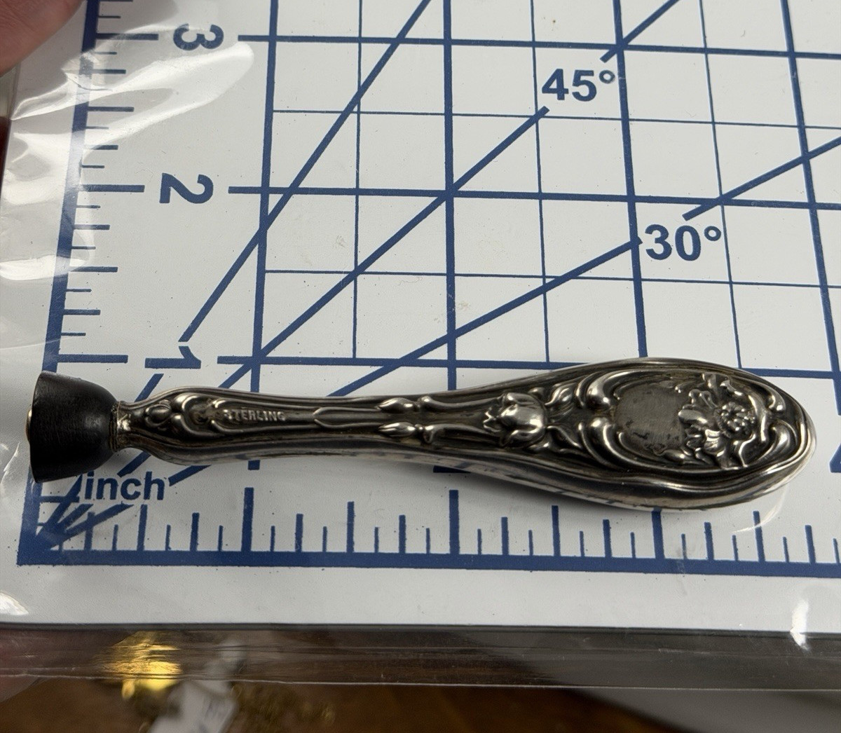 Sterling Silver Telephone Dialer Tobacco Pipe Tamper Baroque Art Nouveau No Mono