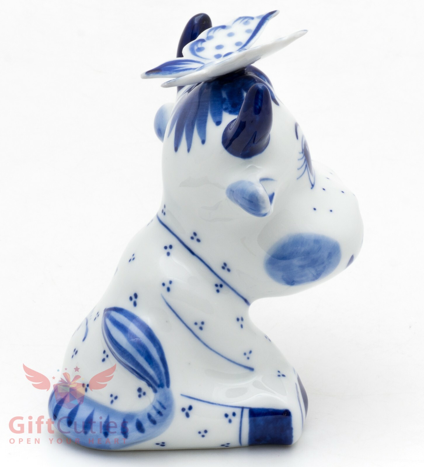 Bull calf cow Gavrusha with a butterfly collectible Gzhel Porcelain Figurine