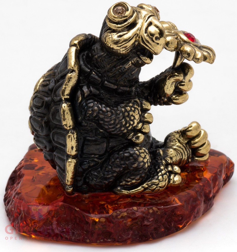 Solid Brass Amber Figurine Tortoise Turtle with a flower talisman IronWork