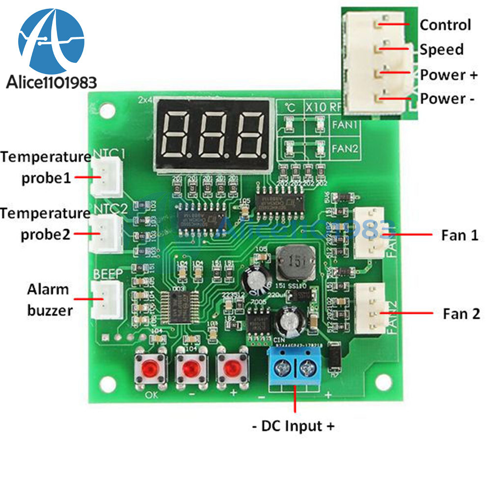 Heat Dissipation PWM 4 Wire Fan Temperature 2-Way Speed Controller Board Module