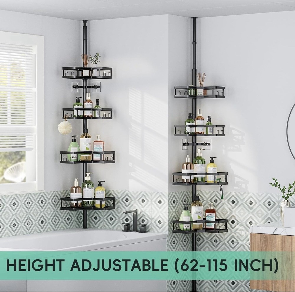 4-tier Adjustable Corner Shower Caddy Organizer with HooksRustproof Tension