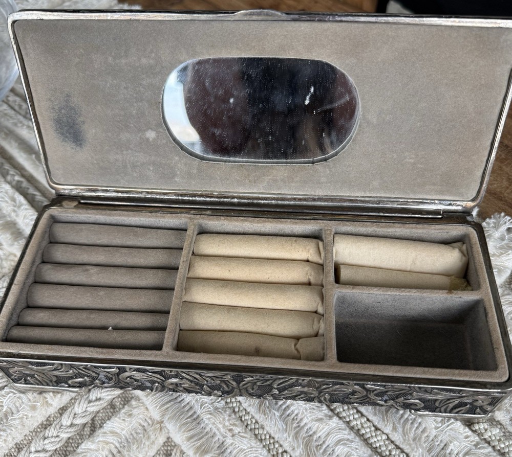 Vintage Godinger Silver Plate Jewelry Box - Floral & Scroll Pattern