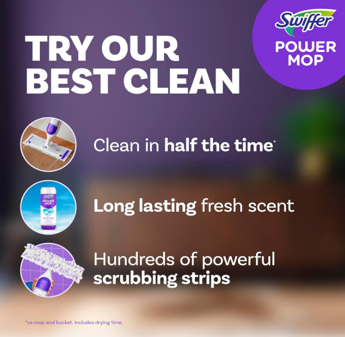 Swiffer PowerMop Kit – Includes Mop, 2 Pads, Cleaning Solution & Batteries