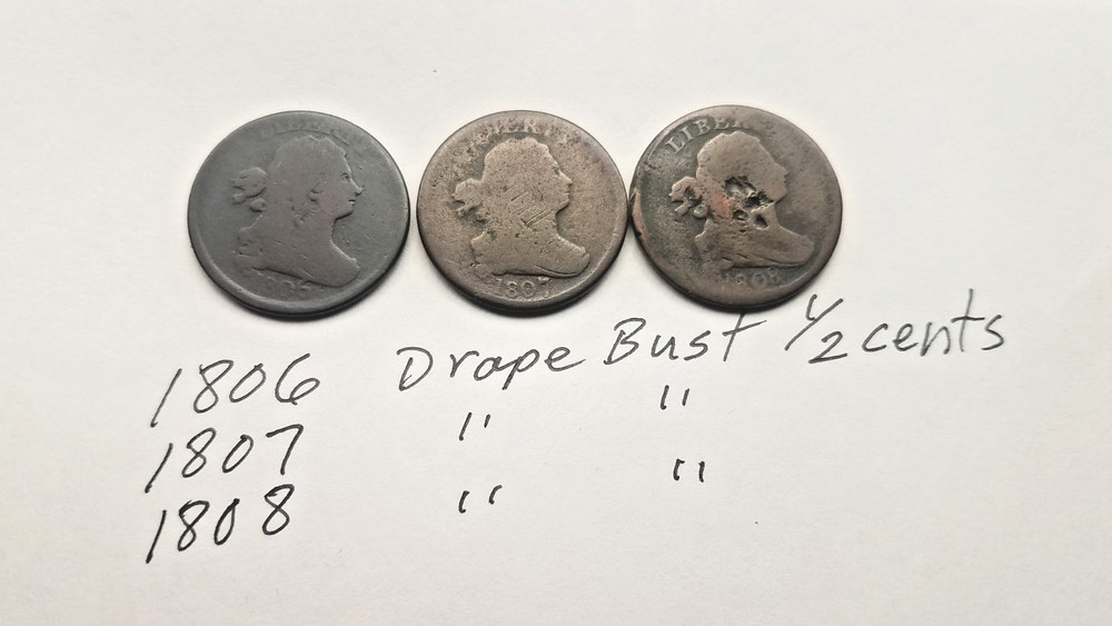1806,1807,1808 drape bust 1/2cents