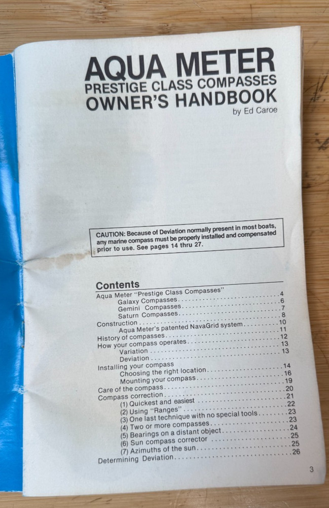 Aqua Meter Prestige Class Compasses Owner's Handbook