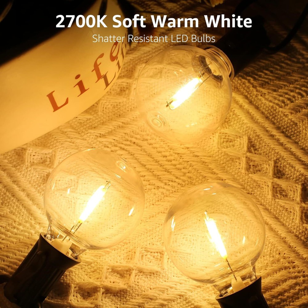 Solar Outdoor LED String Lights 50FT G40 Globe Patio Lights Outdoor String Light