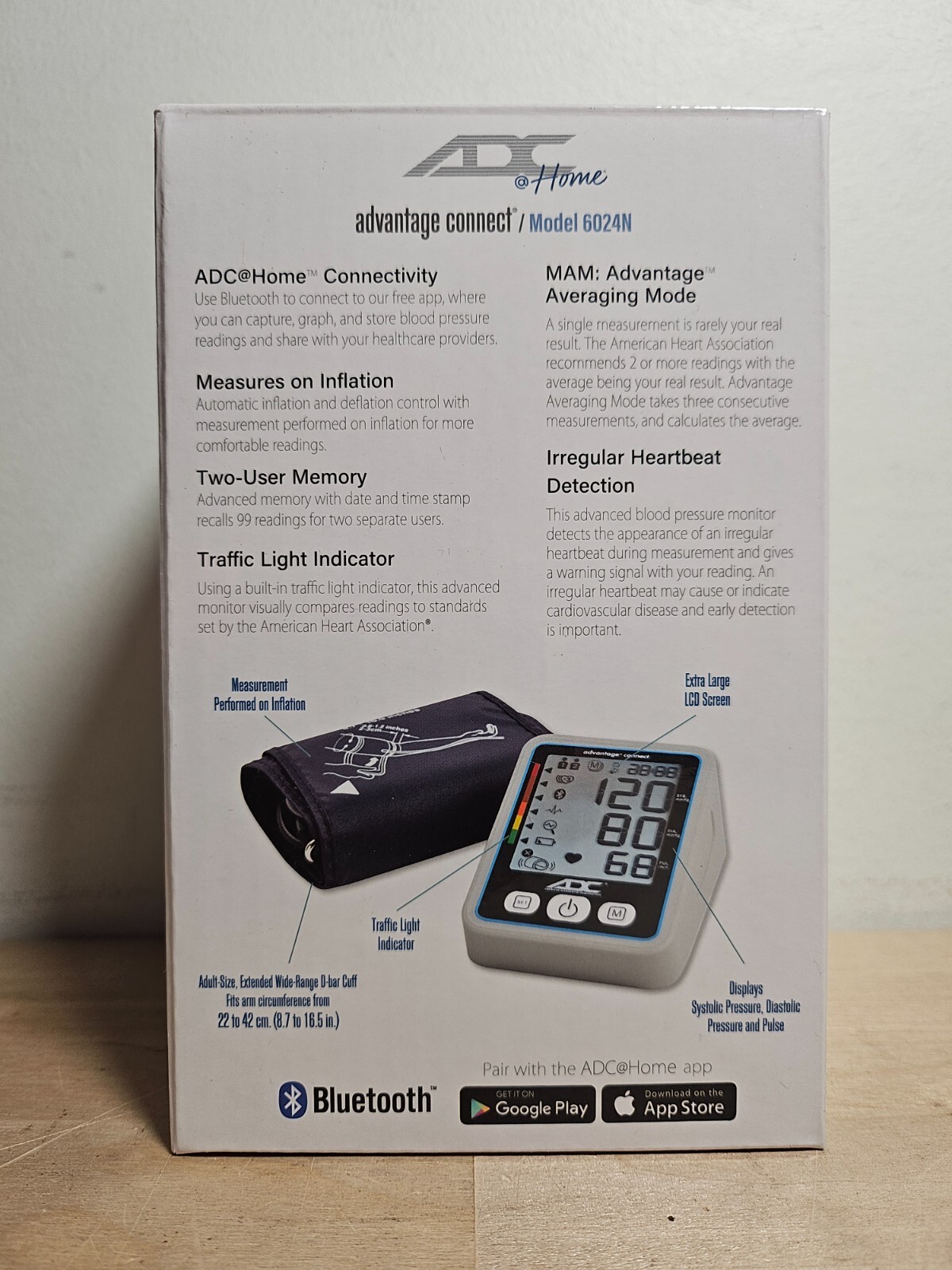 ADC Advantage Connect - Digital Blood Pressure Monitor w/ Bluetooth 6024N