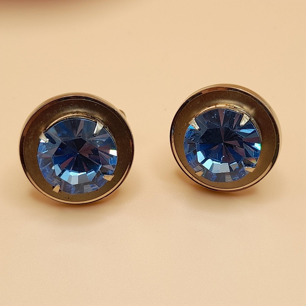 Vintage Light Blue Rhinestone Cuff Links