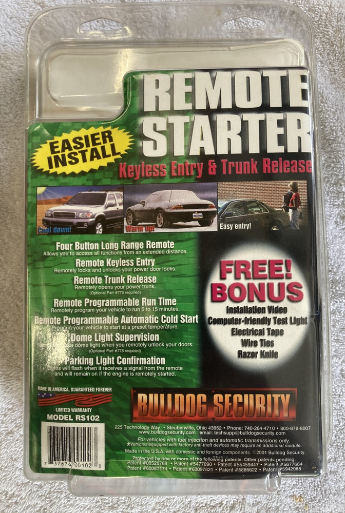 Bulldog RS102 Programmable Remote Car Starter Keyless Entry Trunk Release