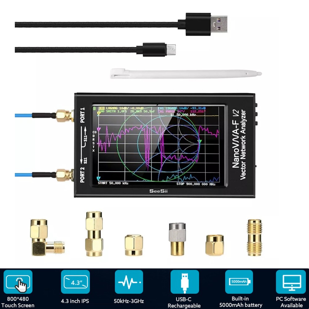 4.3" Vector Network Analyzer 50kHz-3GHz HF VHF UHF VNA Antenna Analyzer 5000mA-h