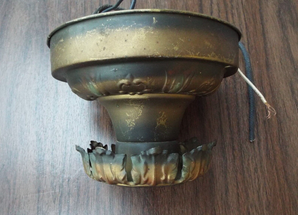 Antique Vintage Flush Mount Pressed Brass Ceiling Single Light Flame Collar