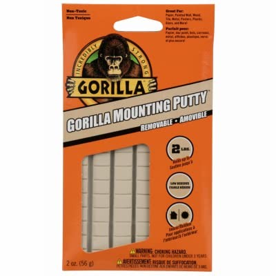 Gorilla Mounting Putty, Removeable & Repositionable, Squares, 2oz/56g, Tan