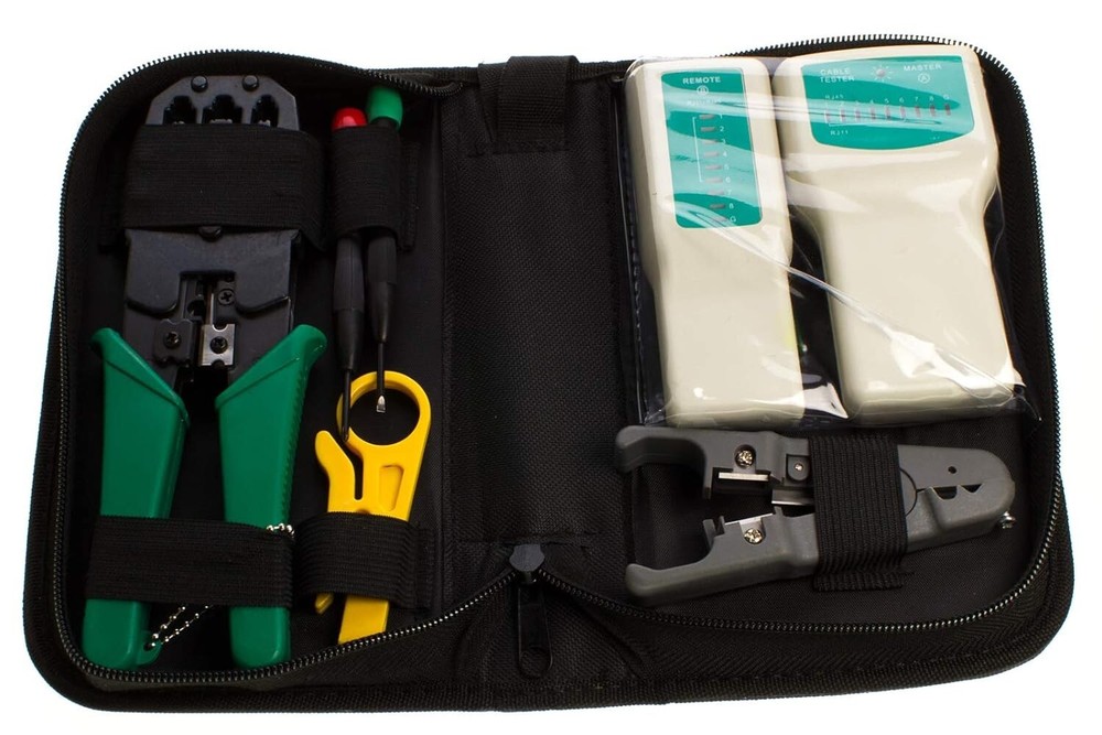 Network Tool Kit Ethernet LAN RJ45 Cat5e Cat6 Cable Tester Crimper Stripper Set