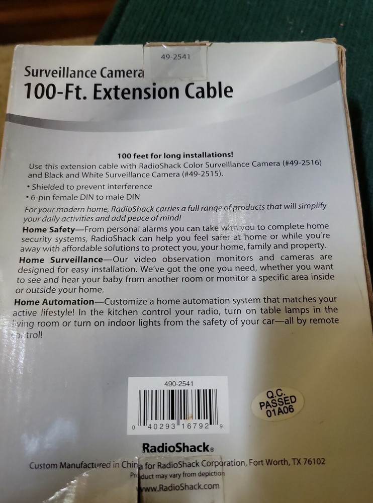 "NEW" RadioShack 49-2541 100Ft security camera extension cable.