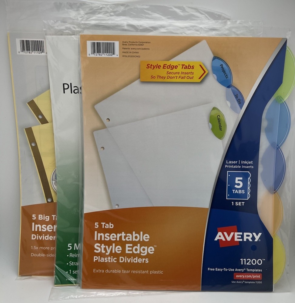 Mixed Brand Insertable Plastic Dividers 3 Pack Edge Tabs