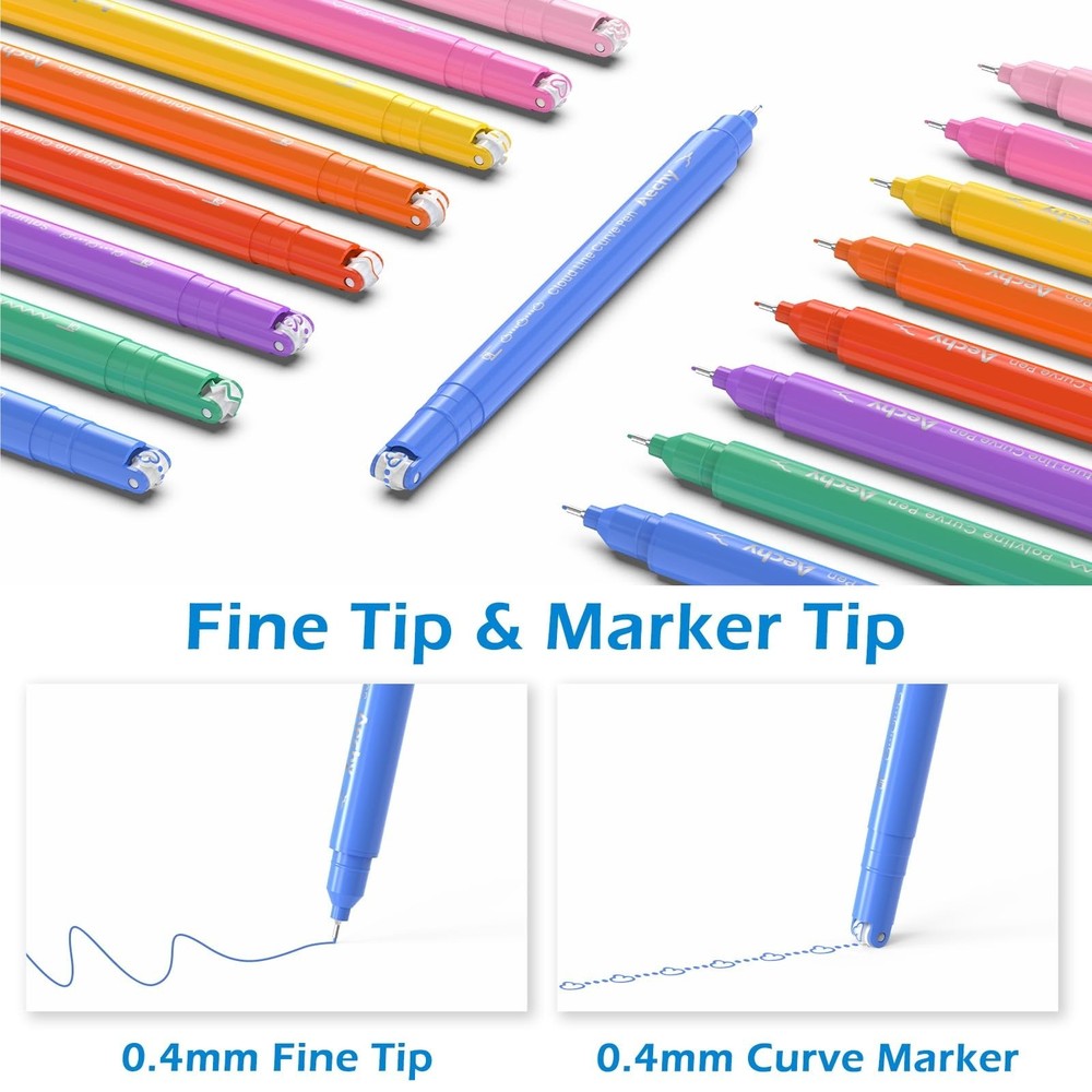 AECHY 8PCS Curve Highlighter Pen for Note Taking, Dual Tip Pens with 8 Differ...