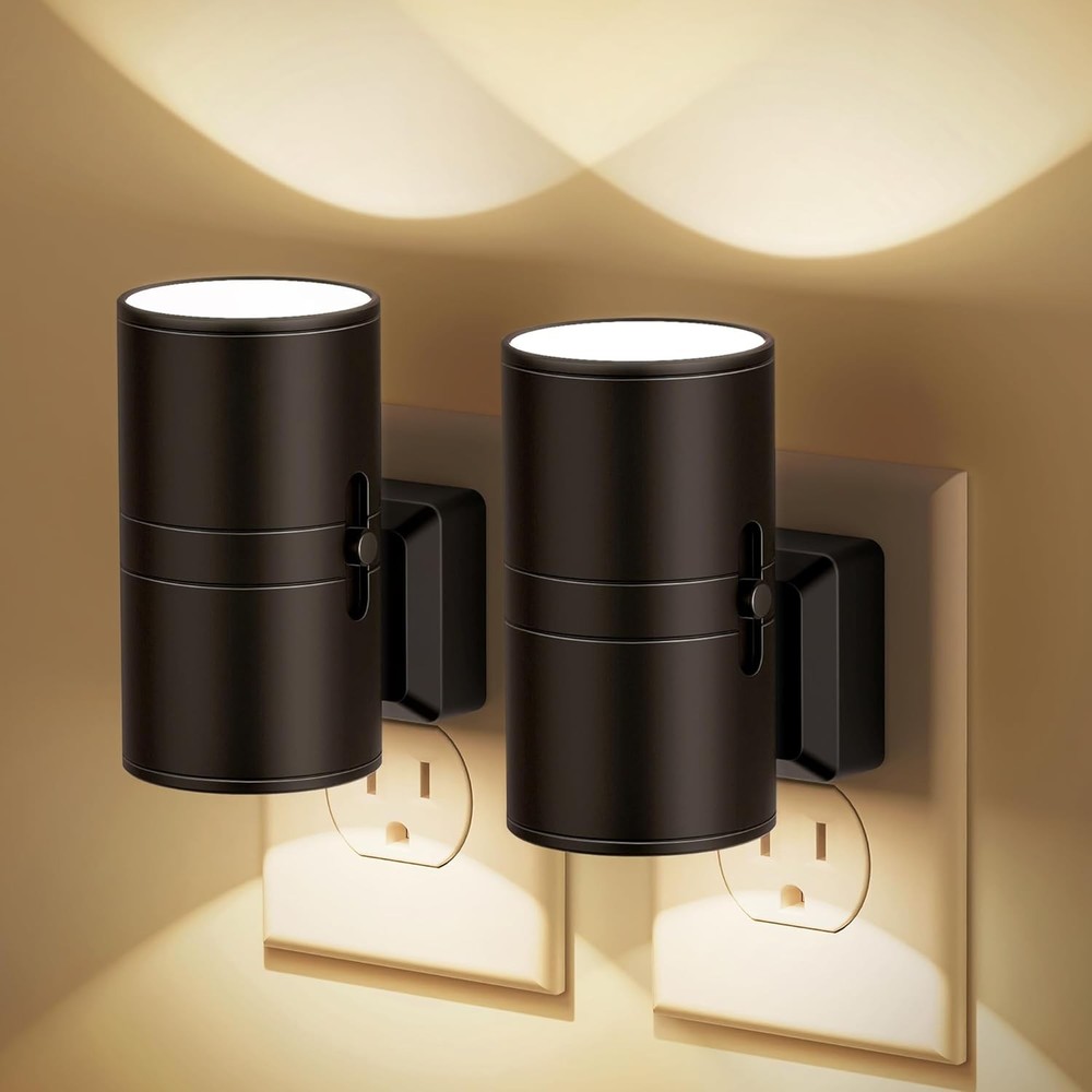 Night Lights Plug into Wall, Dimmable Light 2 Pack, Warm - Black Shade