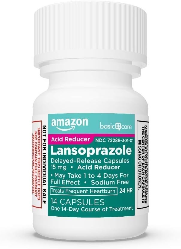 Amazon Basic Care Lansoprazole Delayed Release Capsules, 15 mg 42 Capsules