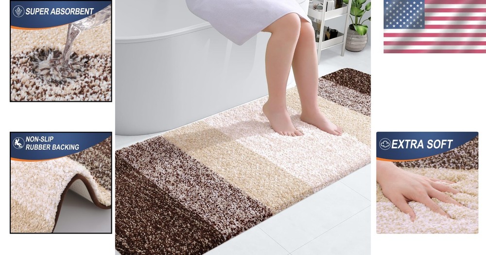 Soft Microfiber Bathroom Runner Rug - Brown