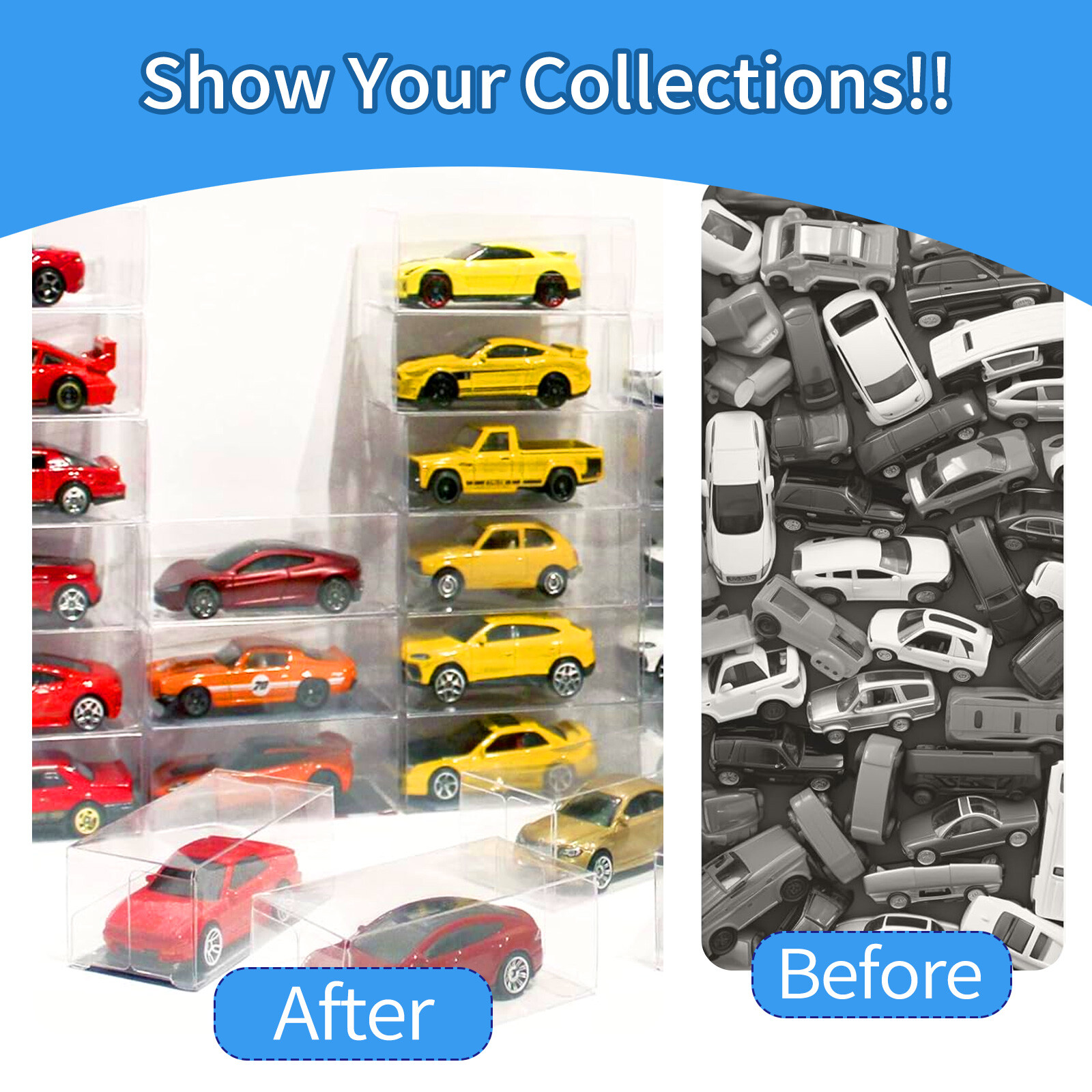 50 pcs Stackable Clear Storage Box For Hot Wheels 1:64 Model Car Display Case