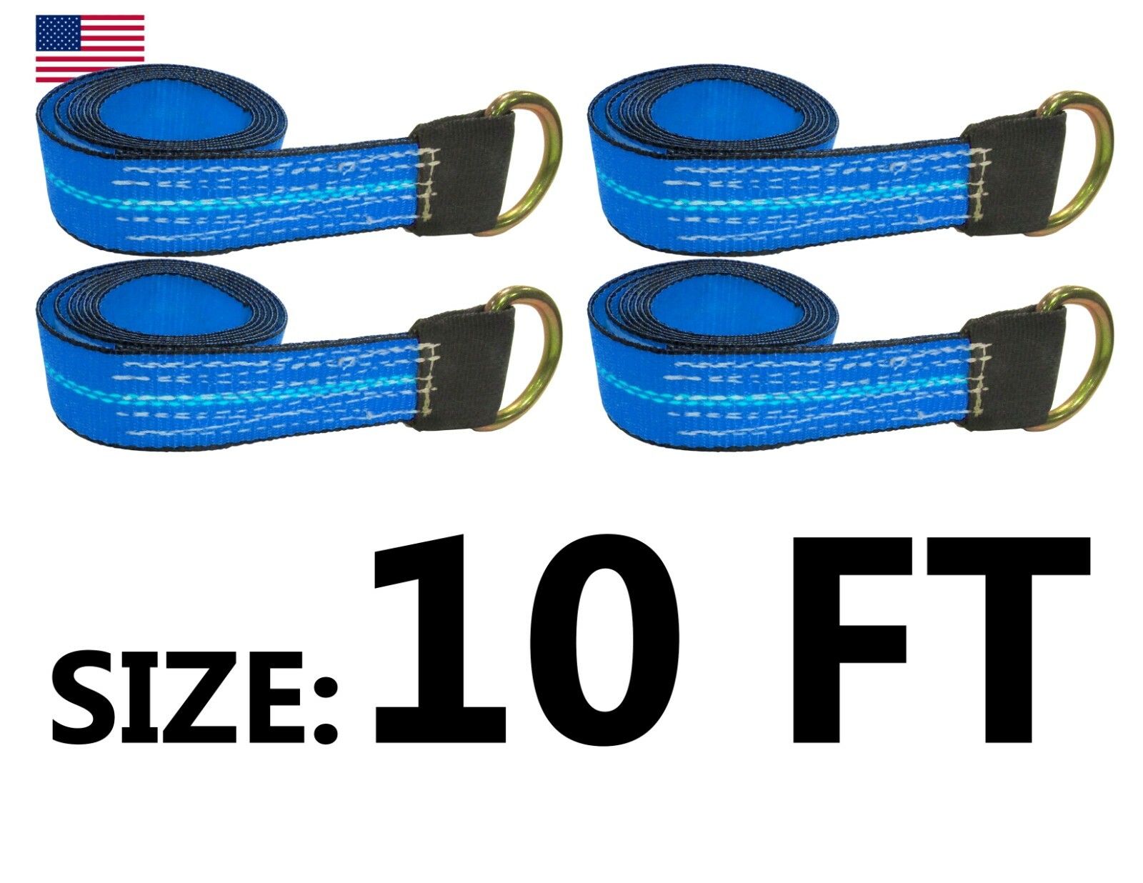 10 ft Blue Lasso Tire Tie Down Straps with Eye Protection USA Made (4 Pack)