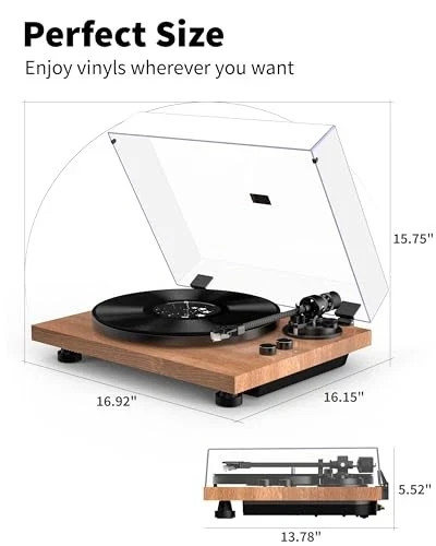 Turntable Vinyl Record Player Support Bluetooth Output Phono/Line Switch Brown