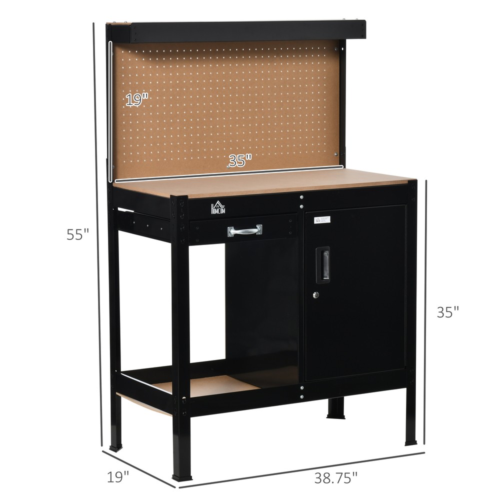 Work Table Garage Tool Stand w/ 20 Hook Peg Board, Tool Storage, 220lbs Capacity