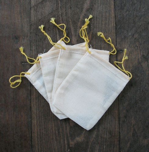 25(2.75x4) Muslin YELLOW Double Drawstring Bags