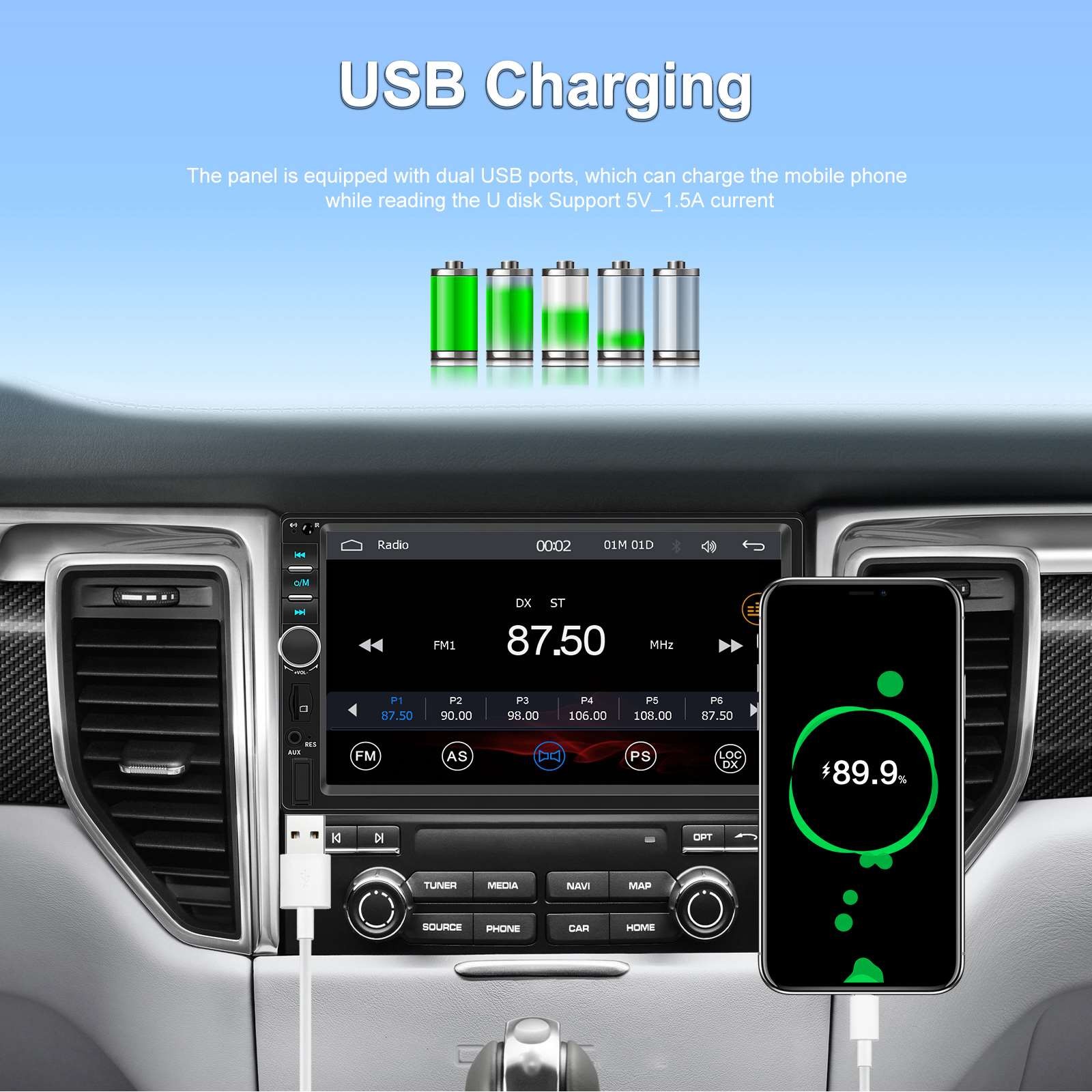 Double Din Apple Carplay Android Auto 7" Car Stereo Radio Bluetooth Touch Screen