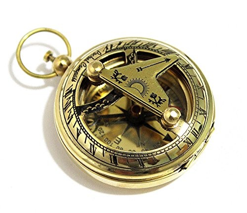 Brass Push Button Direction Sundial Compass - Pocket Sundial Compass Rustic