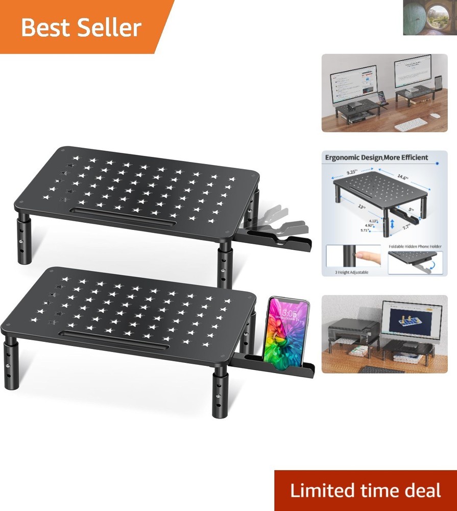 Adjustable 2 Pack Computer Monitor Stand - Easy Assembly & Organizing Solution