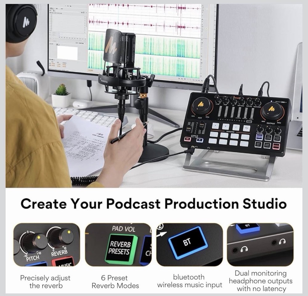 Maono MaonoCaster E2 Podcast Bundle Dynamic Microphone USB Audio Interface