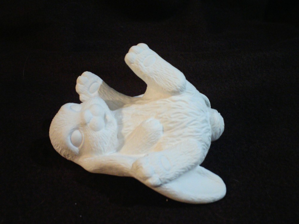 C708-Ceramic Bisque 4" Long Bunny Rabbit on Back - Ready to Paint