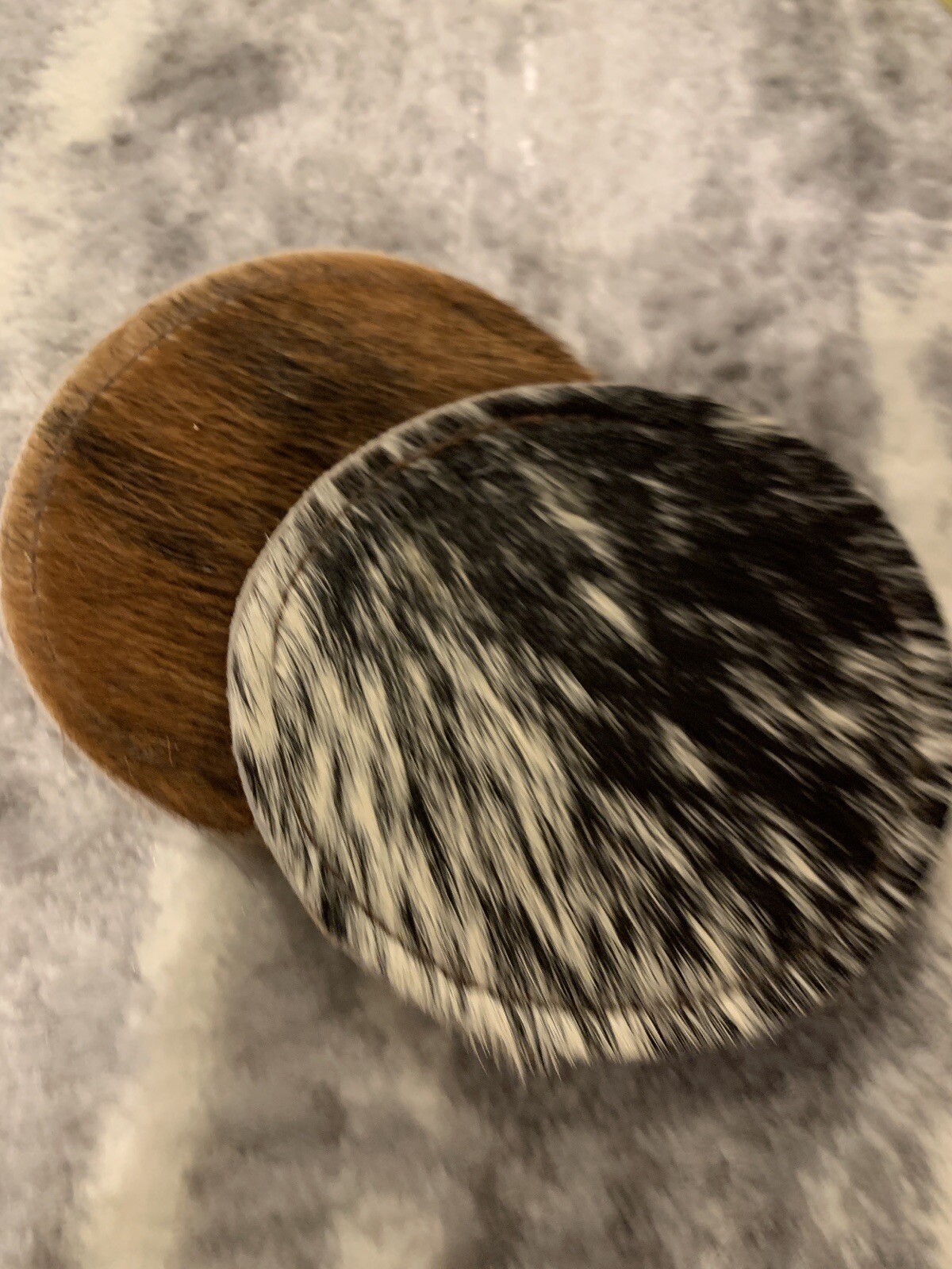 2 Cowhide Coasters. Southwest Barware.