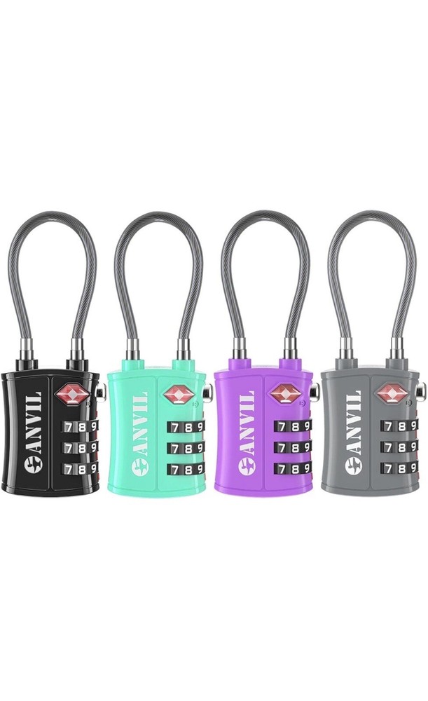 ANVIL TSA Approved Cable Luggage Locks 3 Digit Combination Padlock, C14