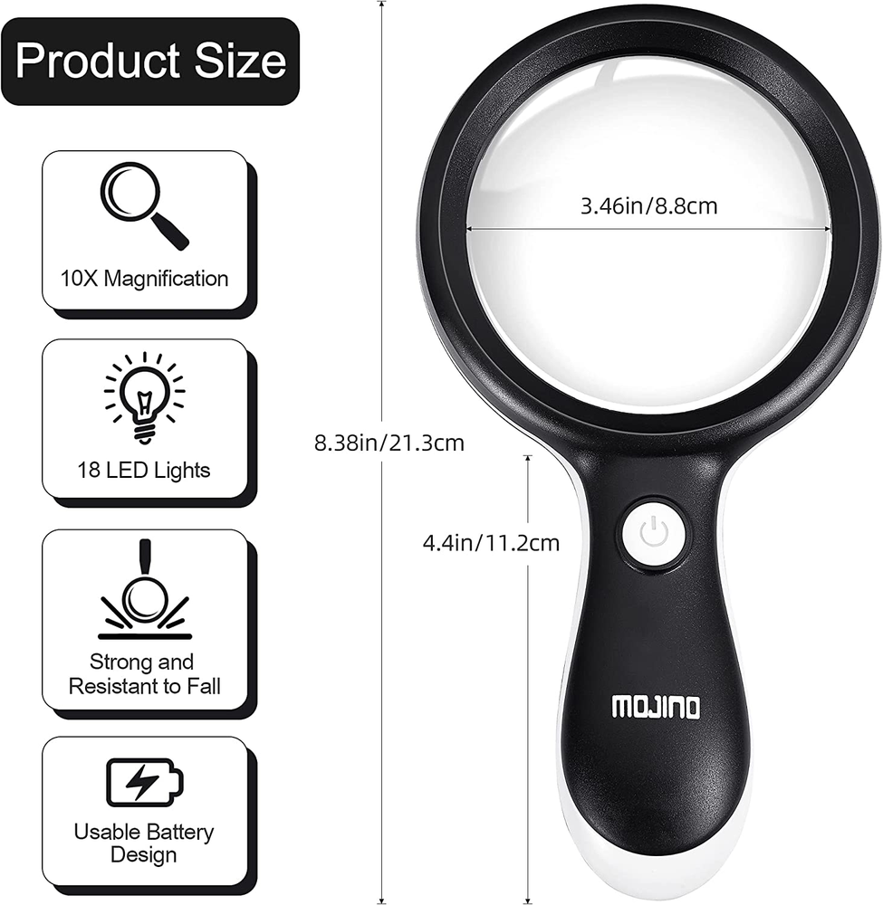 Magnifying Glass with Light, 10X Lighted Large Handheld Reading Magnifier