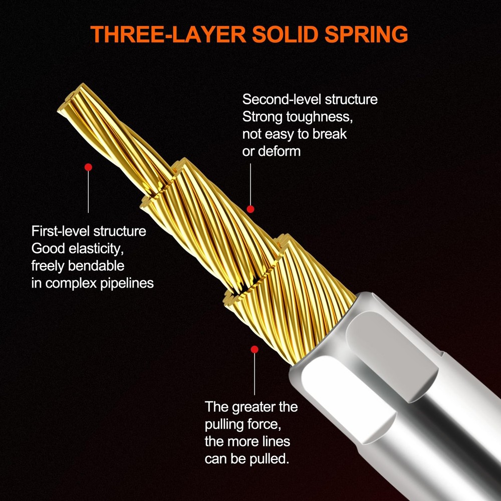 Fish Tape 16.4Ft Wire Puller Running Electrical Wire Cable Pulley Head Spring, H