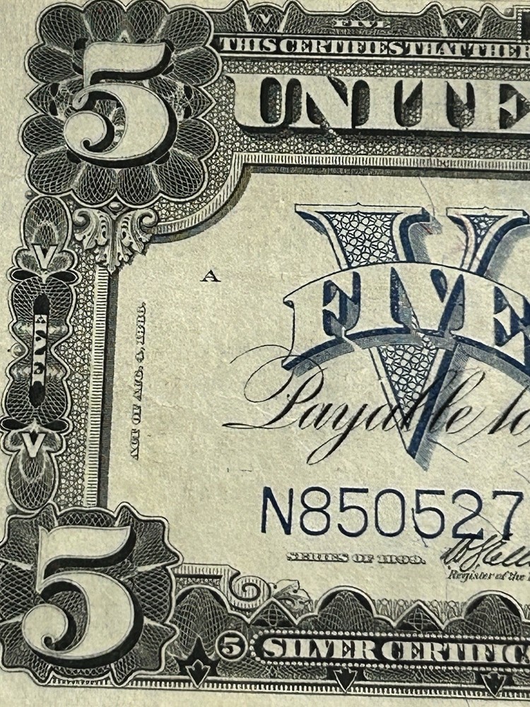 1899 $5 Silver Certificate Note Indian Native American Running Antelope AU Nice