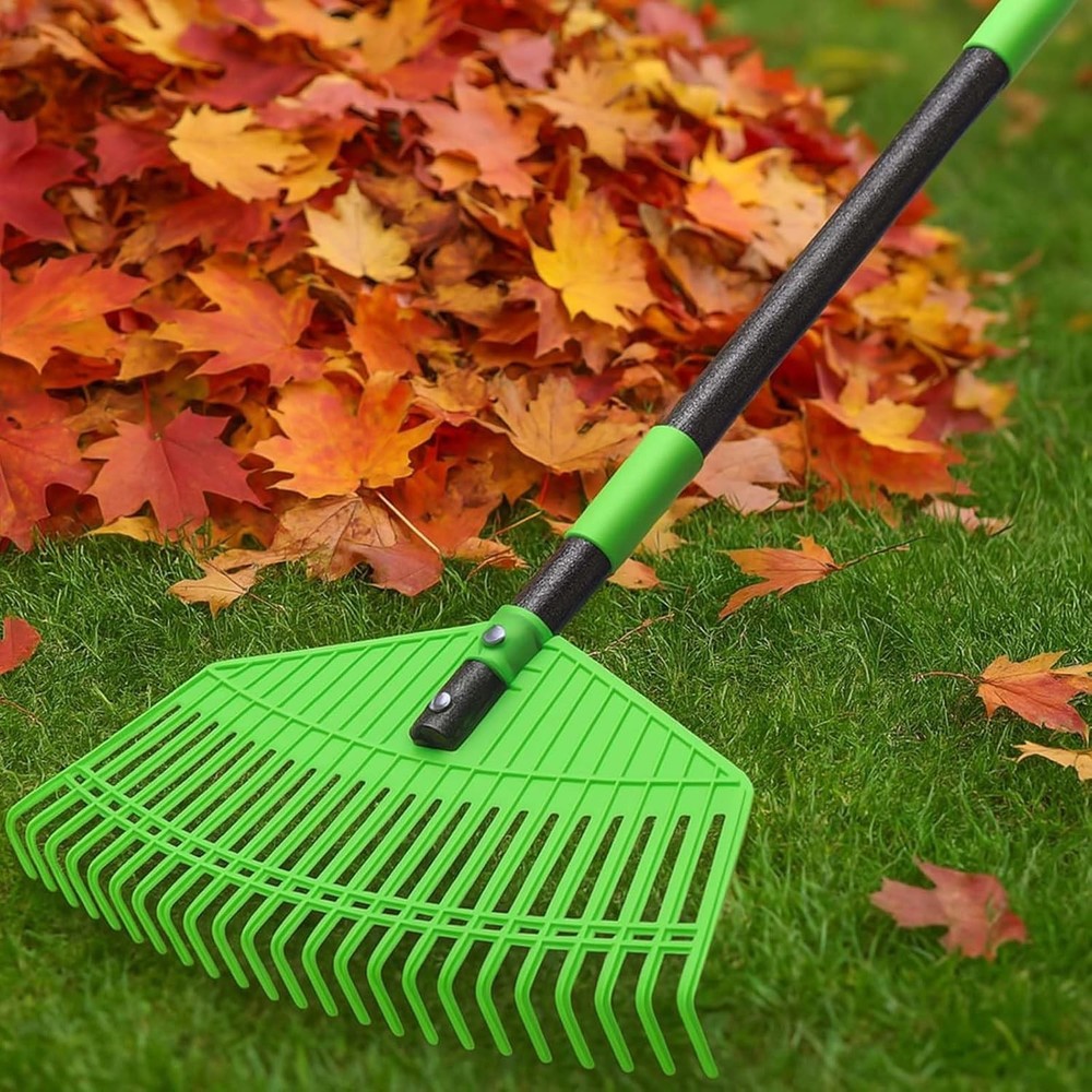 Plastic Leaf Rake - Upgraded Anti-Break Nylon Head,65" Adjustable Green
