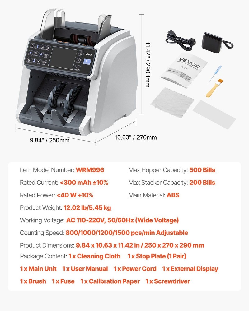 Bill Counter with UV/MG/IR/CHN Detection, Mixed Denom, Multi-Currency Support