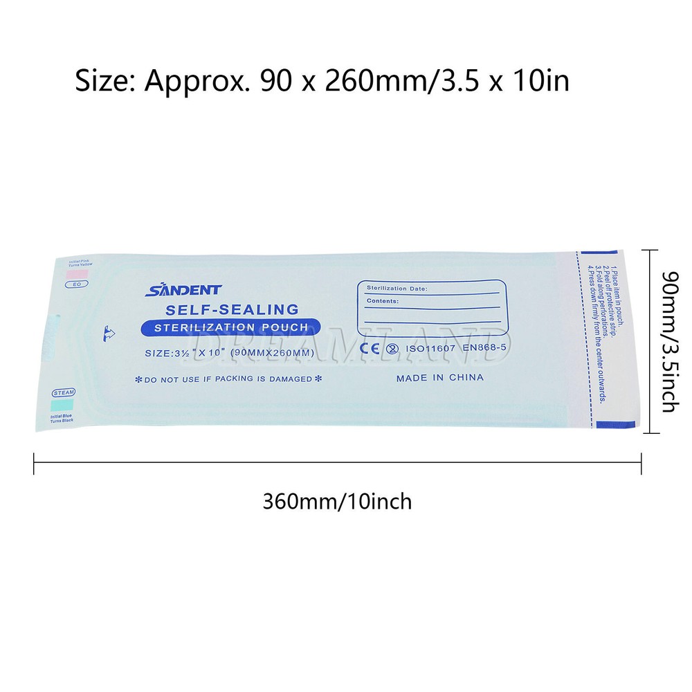 Dental Sterilization Pouch 3 1/2"x10" Self-Sealing & Indicators
