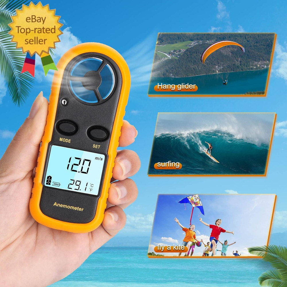 Anemometer Handheld, Light Weight Digital Wind Speed Meter, Wind Speed Temperatu