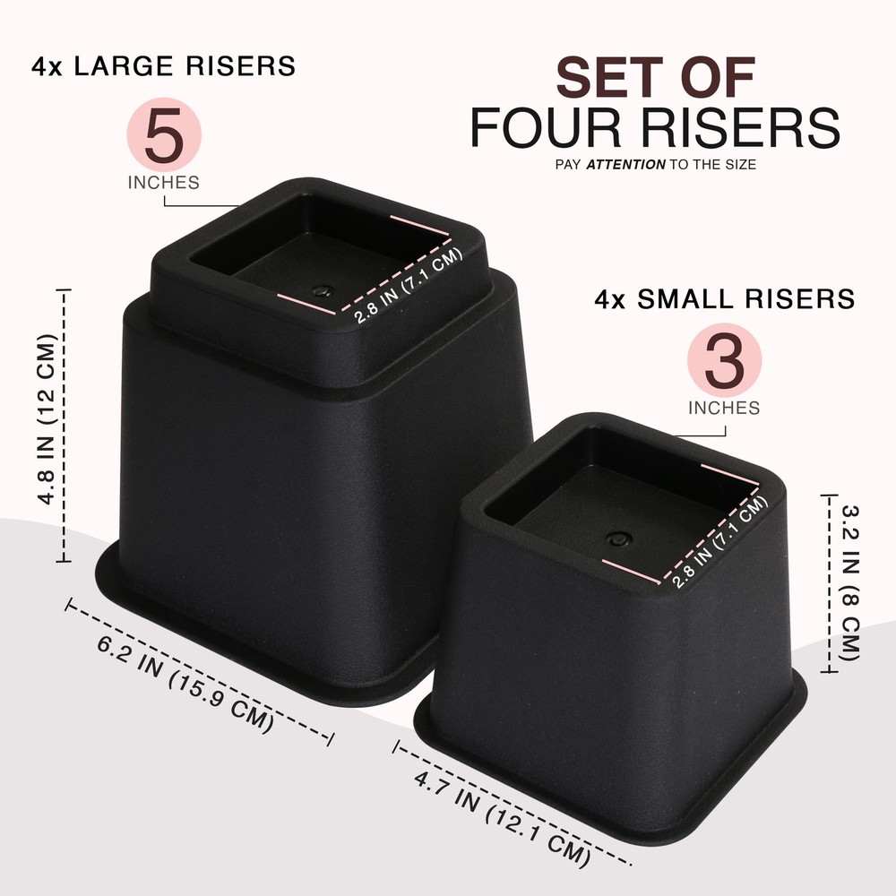 Utopia Bedding Bed Riser, 3 & 5 Inches Adjustable Large, Small, Black