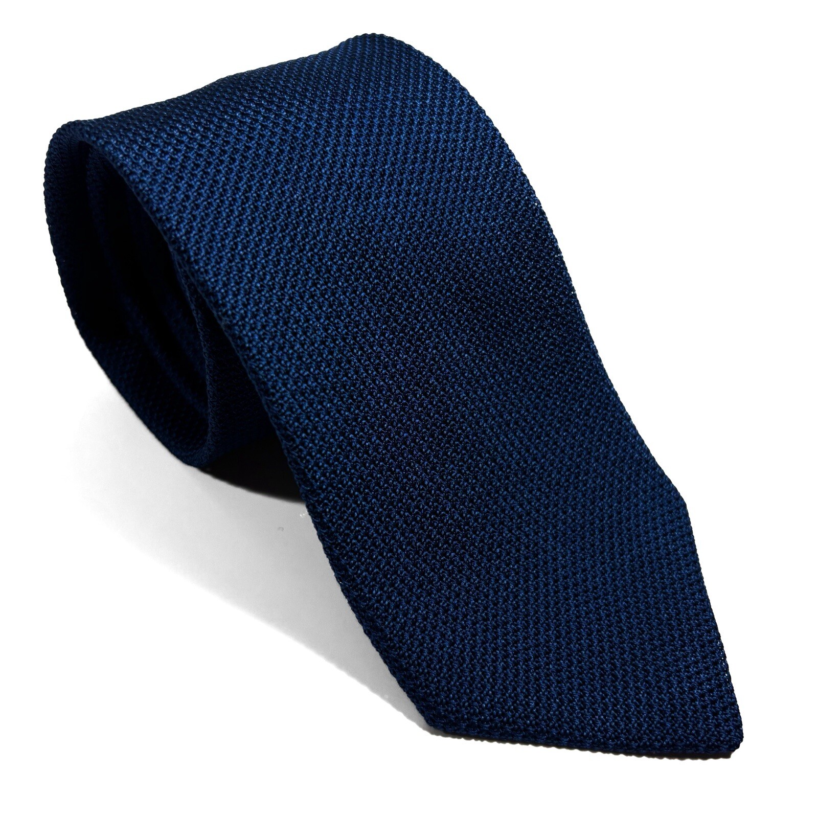 Navy Blue Solid Silk Grenadine Tie Handmade in Italy, New