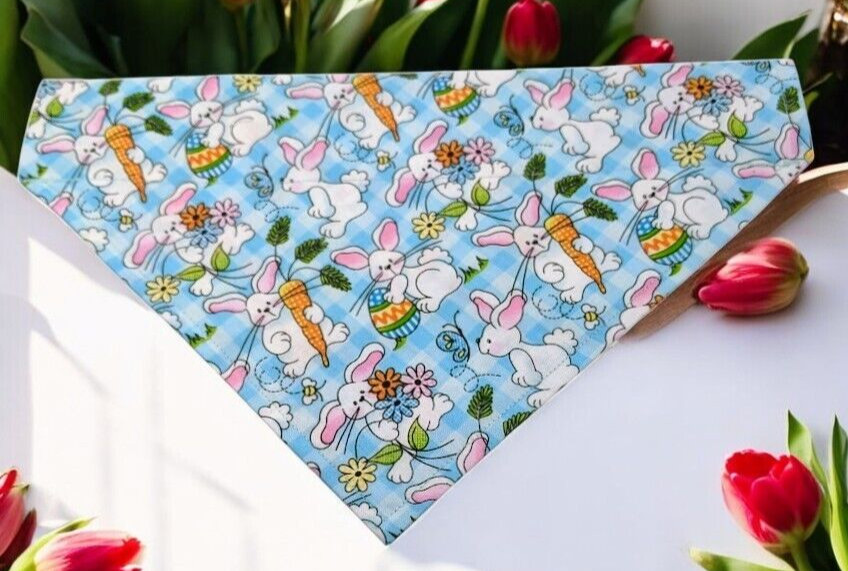 Easter Bunny Dog Bandana 2 Layers  OVER THE COLLAR Bandanas Slide Bandanna