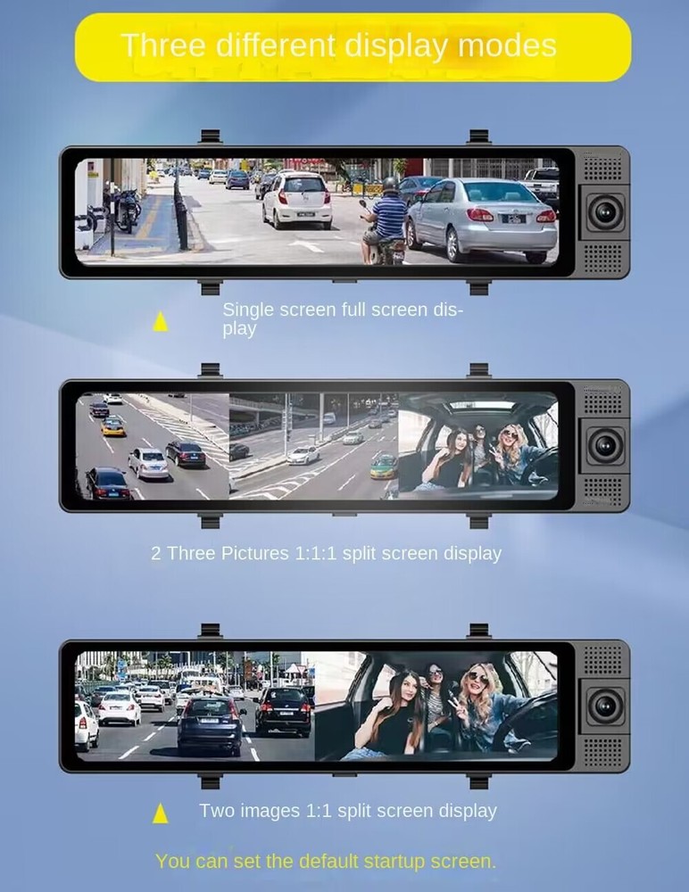 4K Car DVR Dash Cam Rearview Mirror Recorder Touch Screen Front Inside Rear Cam